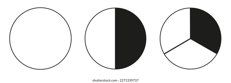 Segmented charts collection. Many number of sectors divide the circle on equal parts. Outline black thin graphics. Set of pie charts.