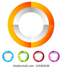 Segmented circle generic abstract icon, circular geometric logo in 4 colors.