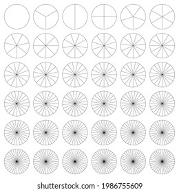 Segmented circle pie graph, pie chart infographics, presentation template design element from 1 to 36 segments svg