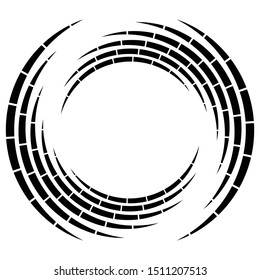 Segmented circle with rotation.Circular and radial Dashed lines volute, helix. Abstract concentric circle.Spiral, swirl, twirl element.   Radiating arc lines. Geometric cochlear, vortex illustration