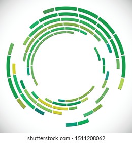 Segmented circle with rotation.Circular and radial Dashed lines volute, helix. Abstract concentric circle.Spiral, swirl, twirl element.   Radiating arc lines. Geometric cochlear, vortex illustration