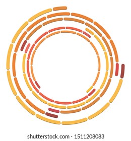 Segmented circle with rotation.Circular and radial Dashed lines volute, helix. Abstract concentric circle.Spiral, swirl, twirl element.   Radiating arc lines. Geometric cochlear, vortex illustration