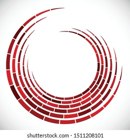 Segmented circle with rotation.Circular and radial Dashed lines volute, helix. Abstract concentric circle.Spiral, swirl, twirl element.   Radiating arc lines. Geometric cochlear, vortex illustration