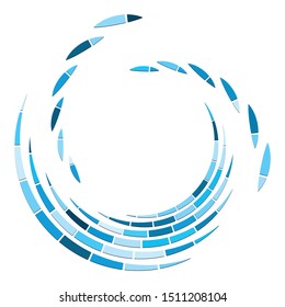 Segmented circle with rotation.Circular and radial Dashed lines volute, helix. Abstract concentric circle.Spiral, swirl, twirl element.   Radiating arc lines. Geometric cochlear, vortex illustration