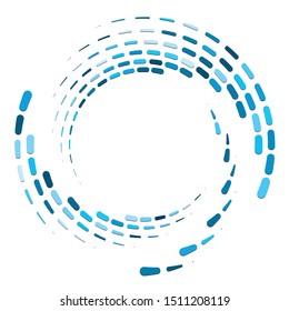 Segmented circle with rotation.Circular and radial Dashed lines volute, helix. Abstract concentric circle.Spiral, swirl, twirl element.   Radiating arc lines. Geometric cochlear, vortex illustration