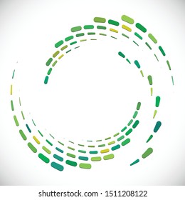 Segmented circle with rotation.Circular and radial Dashed lines volute, helix. Abstract concentric circle.Spiral, swirl, twirl element.   Radiating arc lines. Geometric cochlear, vortex illustration