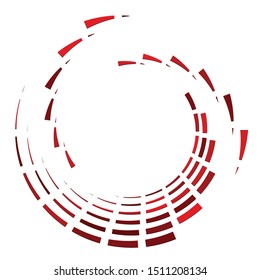 Segmented circle with rotation.Circular and radial Dashed lines volute, helix. Abstract concentric circle.Spiral, swirl, twirl element.   Radiating arc lines. Geometric cochlear, vortex illustration