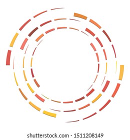 Segmented circle with rotation.Circular and radial Dashed lines volute, helix. Abstract concentric circle.Spiral, swirl, twirl element.   Radiating arc lines. Geometric cochlear, vortex illustration