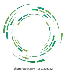 Segmented circle with rotation.Circular and radial Dashed lines volute, helix. Abstract concentric circle.Spiral, swirl, twirl element.   Radiating arc lines. Geometric cochlear, vortex illustration