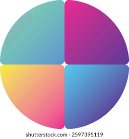 Segmented Circle Vector: Gradient Colors, Four Quadrants, Modern Design, White Background, Colorful Segments, Rounded Edges, Simple Shape, Infographic Element, Vibrant Composition.