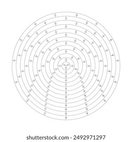 Segmented circles from 3 parts to 15 parts. Circles divided into equal parts with a common center vector