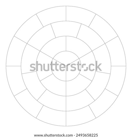 segmented circles divided into 3, 6, 9, 12 parts. Circles divided into equal parts with one common center. Vector.