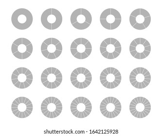 Segmented circles set isolated on a white background. Fraction.