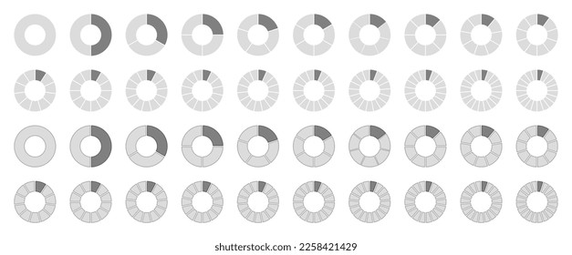Segmented circles set isolated on  white background. Vector illustration