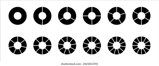 Segmented circles set isolated. Pie chart with segments. Round shapes cut in equal slices