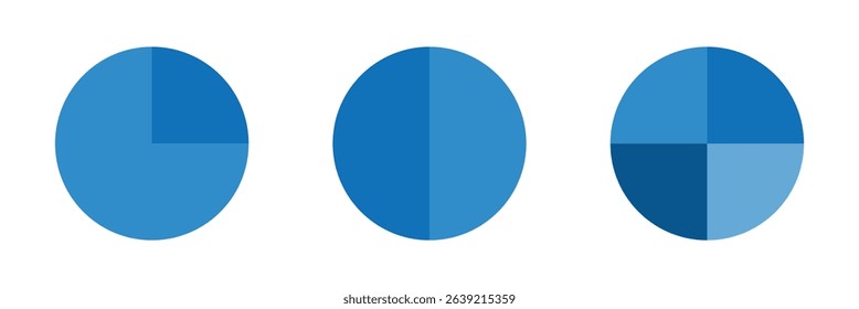 Segmented circles set isolated. Pie chart with segments. Round shapes cut in equal slices