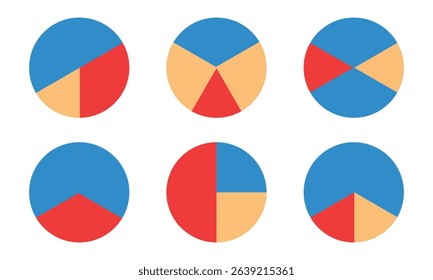 Segmented circles set isolated. Pie chart with segments. Round shapes cut in equal slices