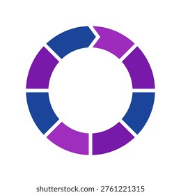 segmented circular donut icon in blue and purple shades representing blockchain epoch cycle rotation phases progress tracking and periodic sequence intervals in crypto technology