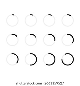 Segmented circular loading bar icon set vector illustration for interface animation design UI UX web pre loader progress spinner motion loop element.