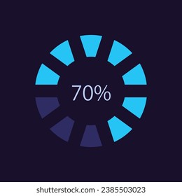 Segmented circular loading bar infographic chart design template for dark theme. Task completion. Editable ring infochart with indicator. Visual data presentation. Myriad Pro-Bold, Regular fonts used
