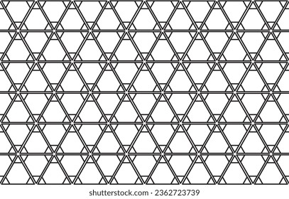 Segmented hexagon and mini-hexagons in triangles give a double black color outline effect in a repeating geometric pattern