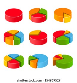 Segmented and multicolored pie charts set