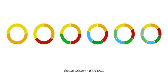 Segmented And Multicolored Pie Charts Set With 3, 4, 5, 6, 7 And 8 Divisions. Template For Diagram, Graph, Presentation And Chart.