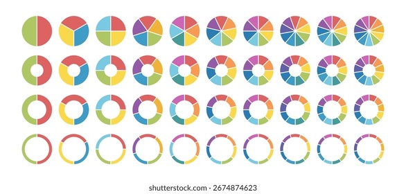 Gráfico de pizza segmentada para infográficos. Vários infográficos de círculo para dados de negócios. vetor de gráfico financeiro. ilustração de segmento de roda dividida