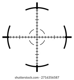 Punto de mira de alcance segmentado con escala de medición, puntería técnica y símbolo de calibración para superposiciones HUD, sistemas de escaneo y monitoreo de rendimiento