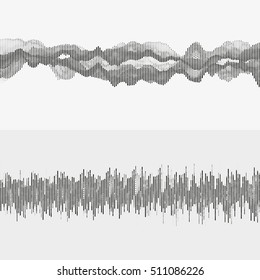 Segmented vector audio waves. Advanced digital music visualization. Monochrome illustration of sound frequencies. Element of design.
