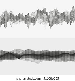 Segmented vector audio waves. Advanced digital music visualization. Monochrome illustration of sound frequencies. Element of design.