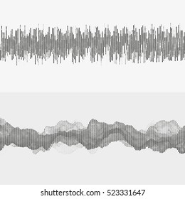Segmented vector audio waves. Advanced digital music visualization. Monochrome illustration of sound frequencies. Element of design.