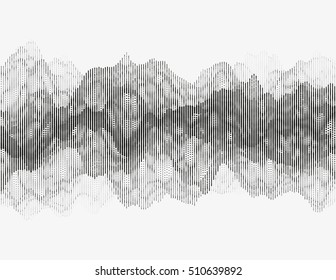 Segmented vector radio wave. Advanced digital music visualization. Detailed audio data analytics. Monochrome illustration of sound frequencies. Element of design.