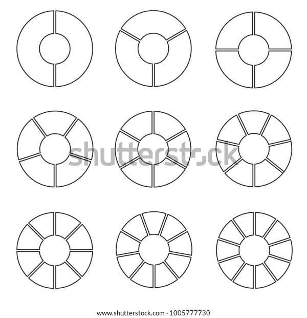 Segmented wheel set. Wheel divided into\
segments, composed of sections in line art. Vector flat style\
cartoon illustration isolated on white\
background