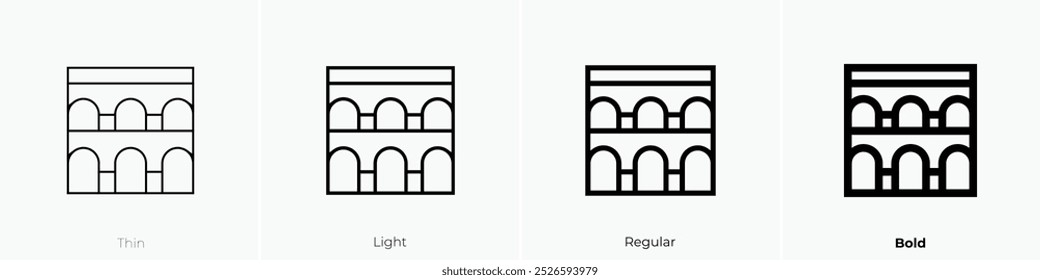 Segovia Aquädukt Symbol. Dünnes, helles Design im regulären und kühlen Stil, einzeln auf weißem Hintergrund