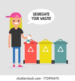 Segregate your waste. Eco friendly behaviour. Conceptual illustration / flat editable vector cartoon, clip art