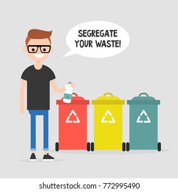 Segregate your waste. Eco friendly behaviour. Conceptual illustration / flat editable vector cartoon, clip art