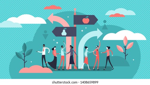 Segregation vector illustration. Flat tiny equal diversity sorting persons concept. Stereotype separation by ethnic race, gender, religion or age. Minority discrimination and ageism community problem.