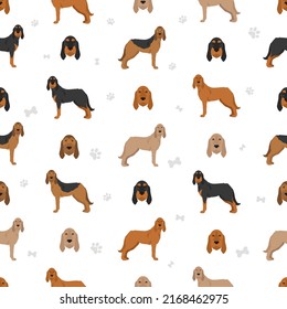 Segugio Italiano rough haired seamless pattern. Different poses, coat colors set.  Vector illustration