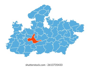 Sehore District Map Highlighted on Madhya Pradesh State Map