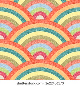 Seigaha wavy seamless pattern. Ornament in the style of polka dot. Pointillism print for textiles. Vector illustration.