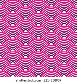 Seigaiha inspired botanic pattern seamless vector texture, upward, ready for desktop wallpaper, design elements, clipart, fabric patterns and wrapping paper for gifts, magenta toning