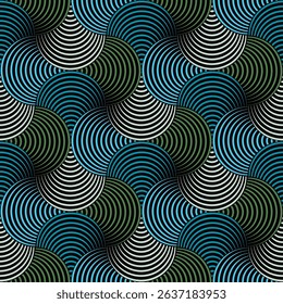 Seigaiha Japanese concentric circle motifs seamless pattern. Versatile graphic asset. Sophisticated elegant backdrop. Groovy retro aesthetic.