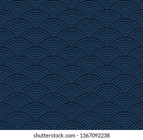 Seigaiha Japanese ornamental wave pattern. Decorative blue seamless background. - Shutterstock ID 1367092238