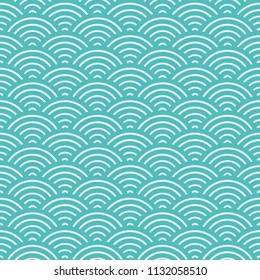 Seigaiha. Japanese style blue ocean wave pattern. Abstract vector background of circles.