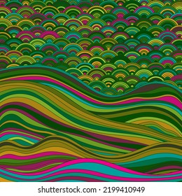 Seigaiha Japanese wave motif contemporary vector pattern. Curve lines texture background. Oriental traditional wavy ornament elements. Landscape abstraction. Seigaiha pattern wallpaper design.