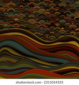 Seigaiha Japanese wave motif contemporary vector pattern. Curve lines texture background. Oriental traditional wavy ornament elements. Sea water waves. Seigaiha pattern wallpaper design.