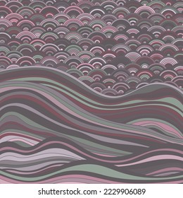 Seigaiha Japanese wave motif inspiring vector pattern. Curve stripes texture background. Asian traditional wavy ornament elements. Landscape abstraction. Seigaiha pattern wallpaper design.
