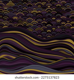 Seigaiha Japanese wave motif inspiring vector pattern. Curve lines texture background. Asian traditional wavy ornament elements. Scallop doodle. Seigaiha pattern wallpaper design.