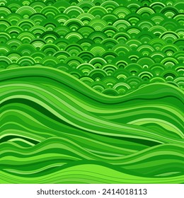 Seigaiha Japanese wave motif inspiring vector pattern. Curve stripes texture background. Oriental traditional wavy ornament elements. Scallop doodle. Futuristic organic structure.